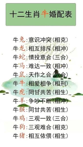 生肖牛的属相婚配是什么（生肖牛和哪些属相最配婚）