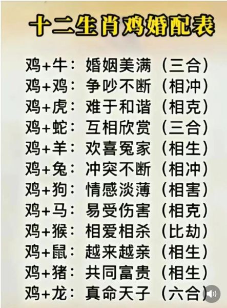 生肖鸡喜欢哪个属相（生肖鸡最佳婚配属相）