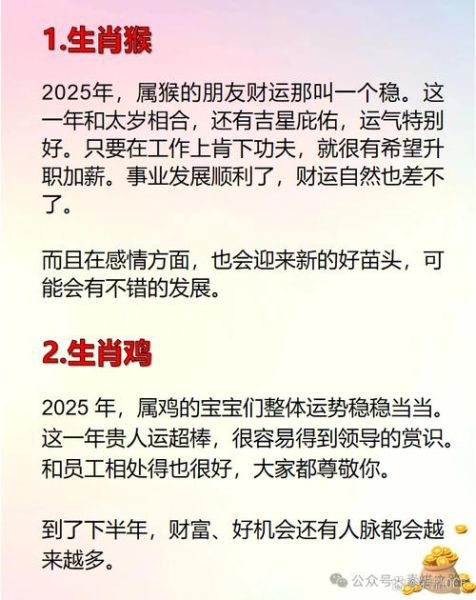 各个属相好的生肖（2025年哪个属相财运最好）