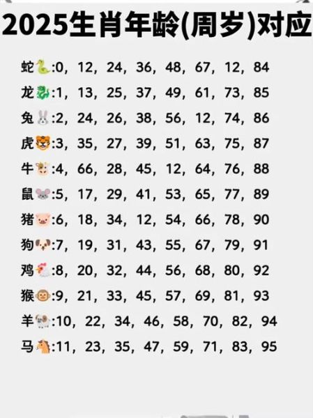 年龄生肖属相图（2025年属相年龄对照表）